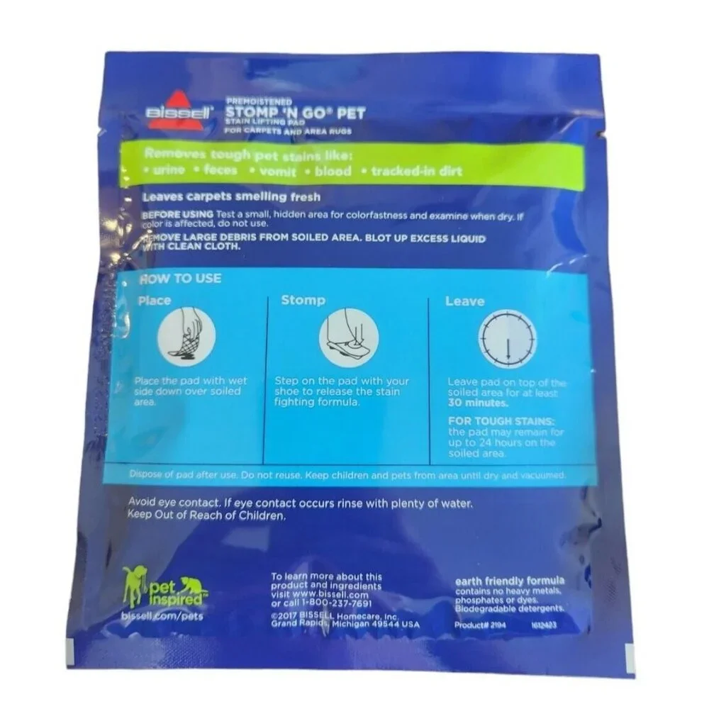Bissell 4 Pack Stomp 'N Go Pet Stain Lifting Pad + OXY For Carpet Set In Stains